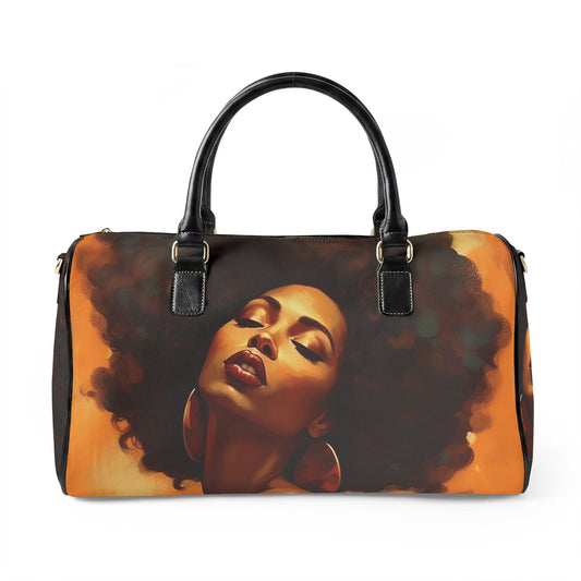 Afro Art Travel Bag | Vegan Leather Weekender Duffel with Statement Print (Carry-On, Gym, Overnight Bag)