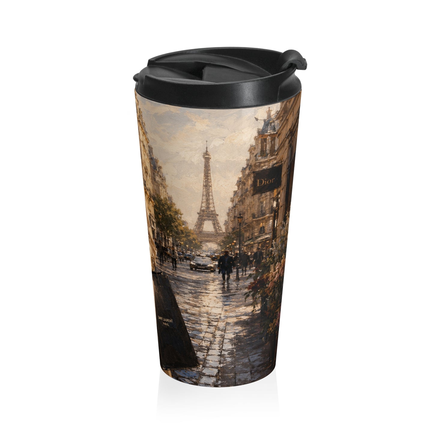 Luxury Fashion Travel Coffee Tumbler | Chic Paris Shopping Art Mug — Chic Coffee Tumbler for Commuters