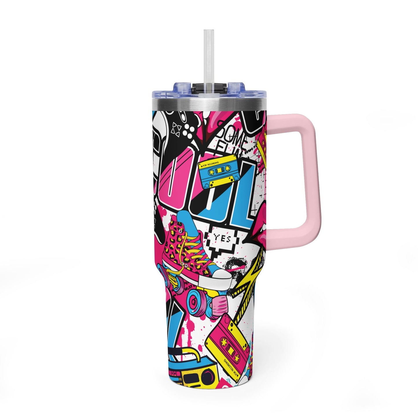 40 oz Stainless Steel Tumbler with Straw & Handle