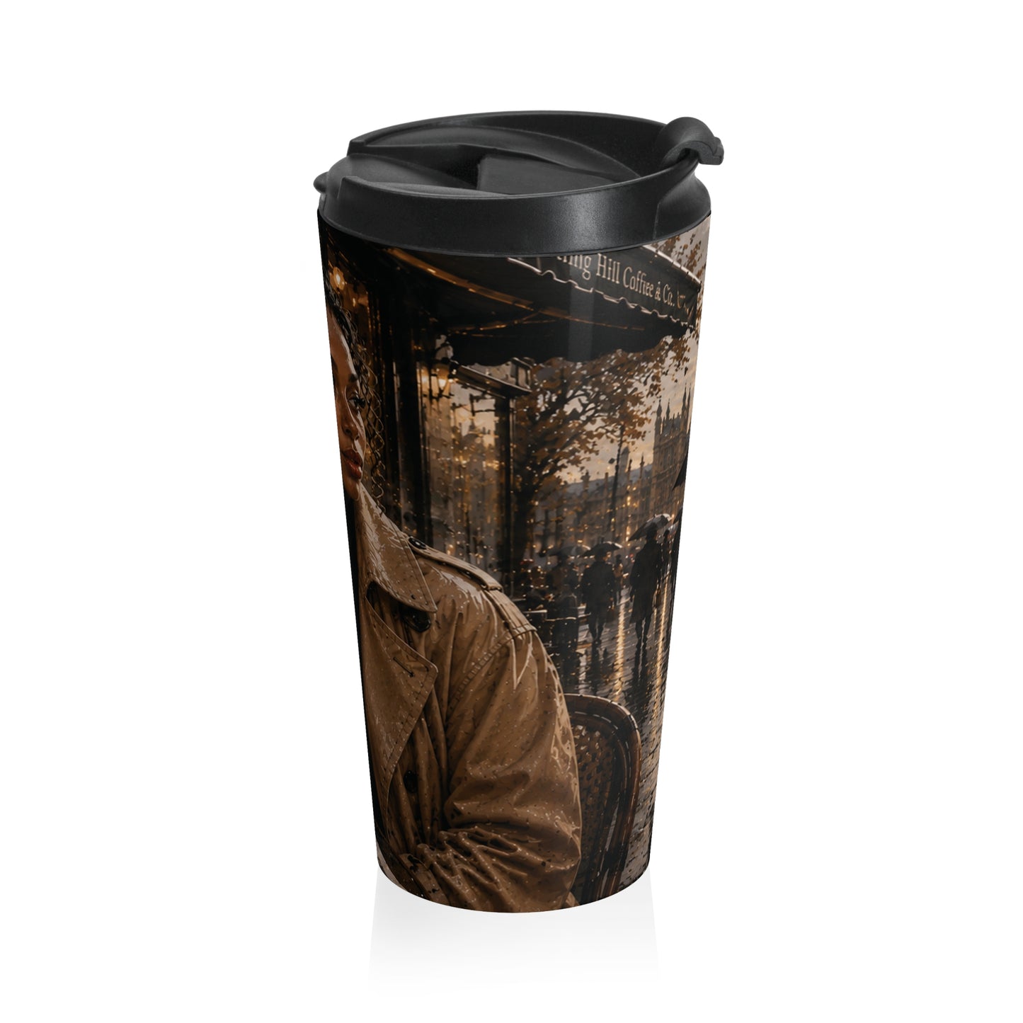 London Coffeehouse Travel Tumbler | Cozy Café Art Coffee Mug — Chic Coffee Tumbler for Commuters