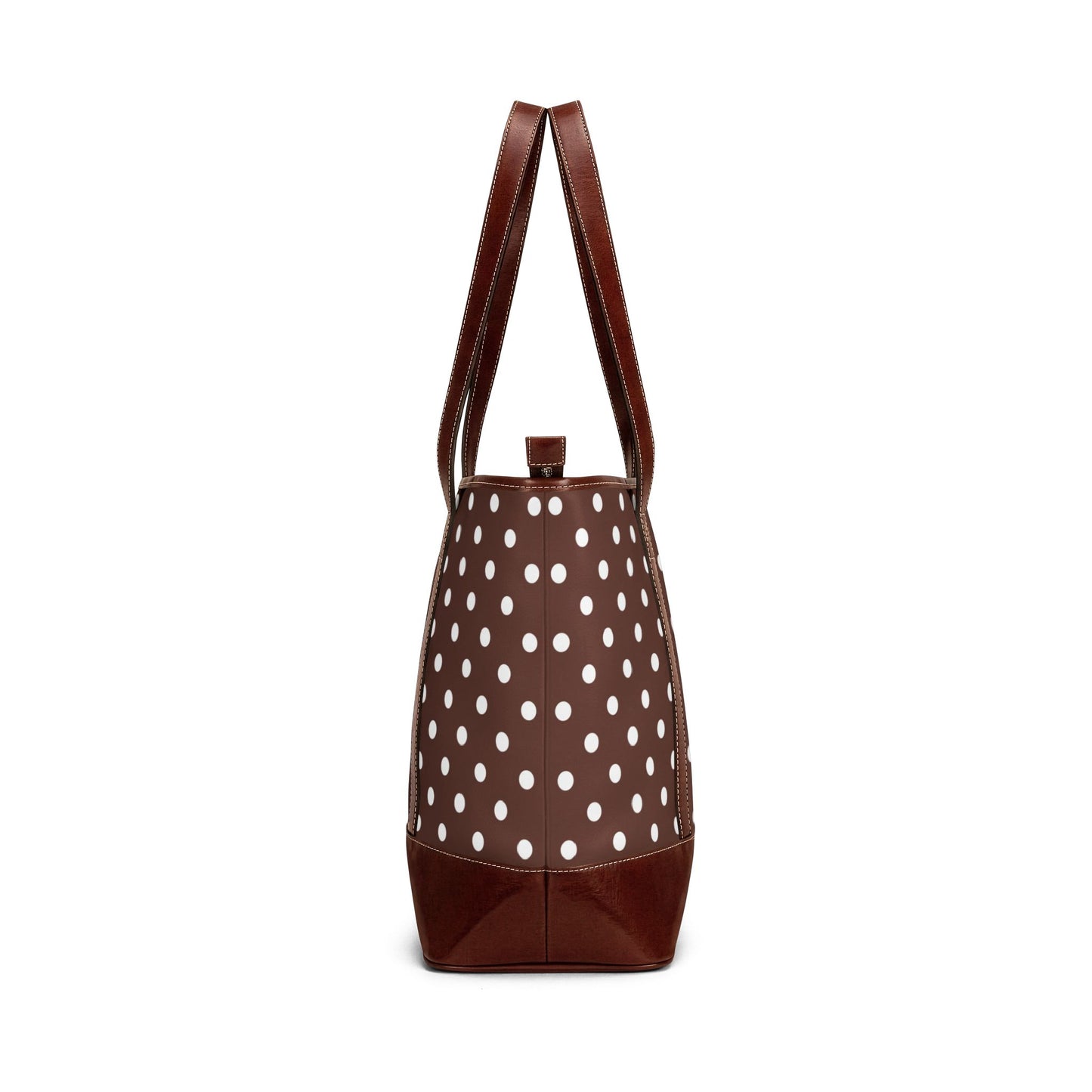 Brown Polka Dot Vegan Leather Tote Bag | Everyday Carryall Shoulder Bag | Chic Neutral Travel Tote