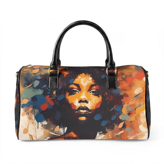 Afro Art Travel Bag | Vegan Leather Weekender Duffel with Statement Print (Carry-On, Gym, Overnight Bag)
