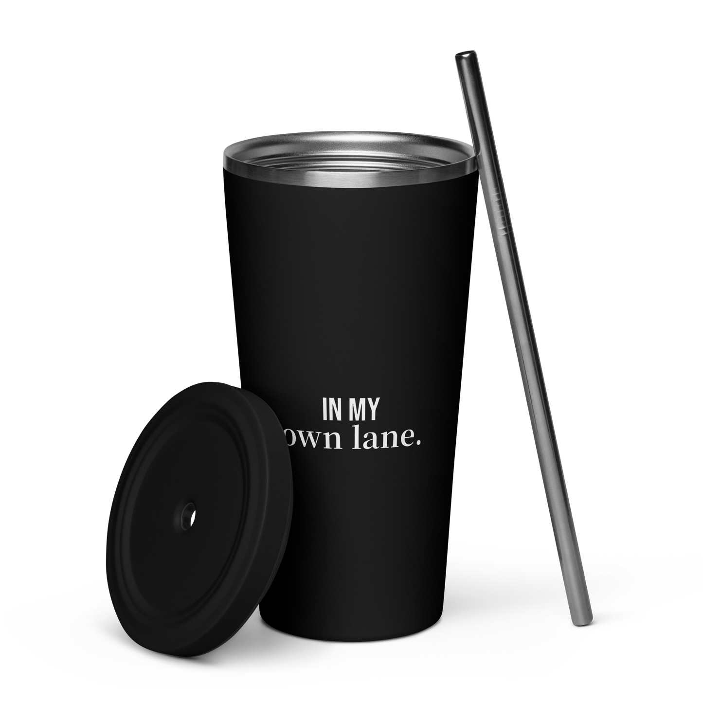 In My Own Lane” Black Insulated Tumbler with Straw