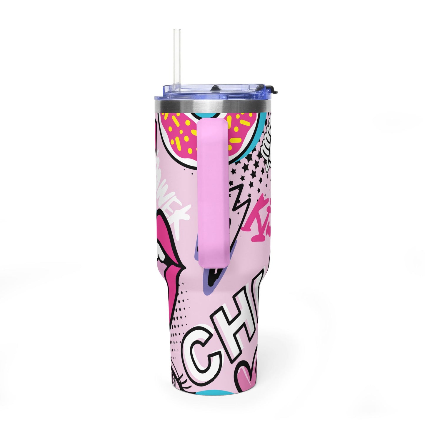 40 oz Stainless Steel Tumbler with Straw & Handle