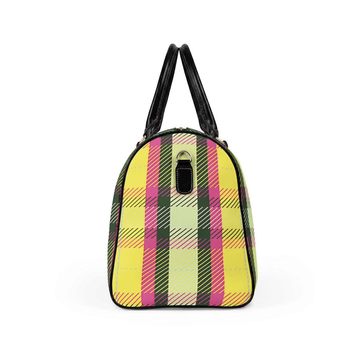 Pink and Yellow Plaid Vegan Leather Travel Bag — Weekend Duffle