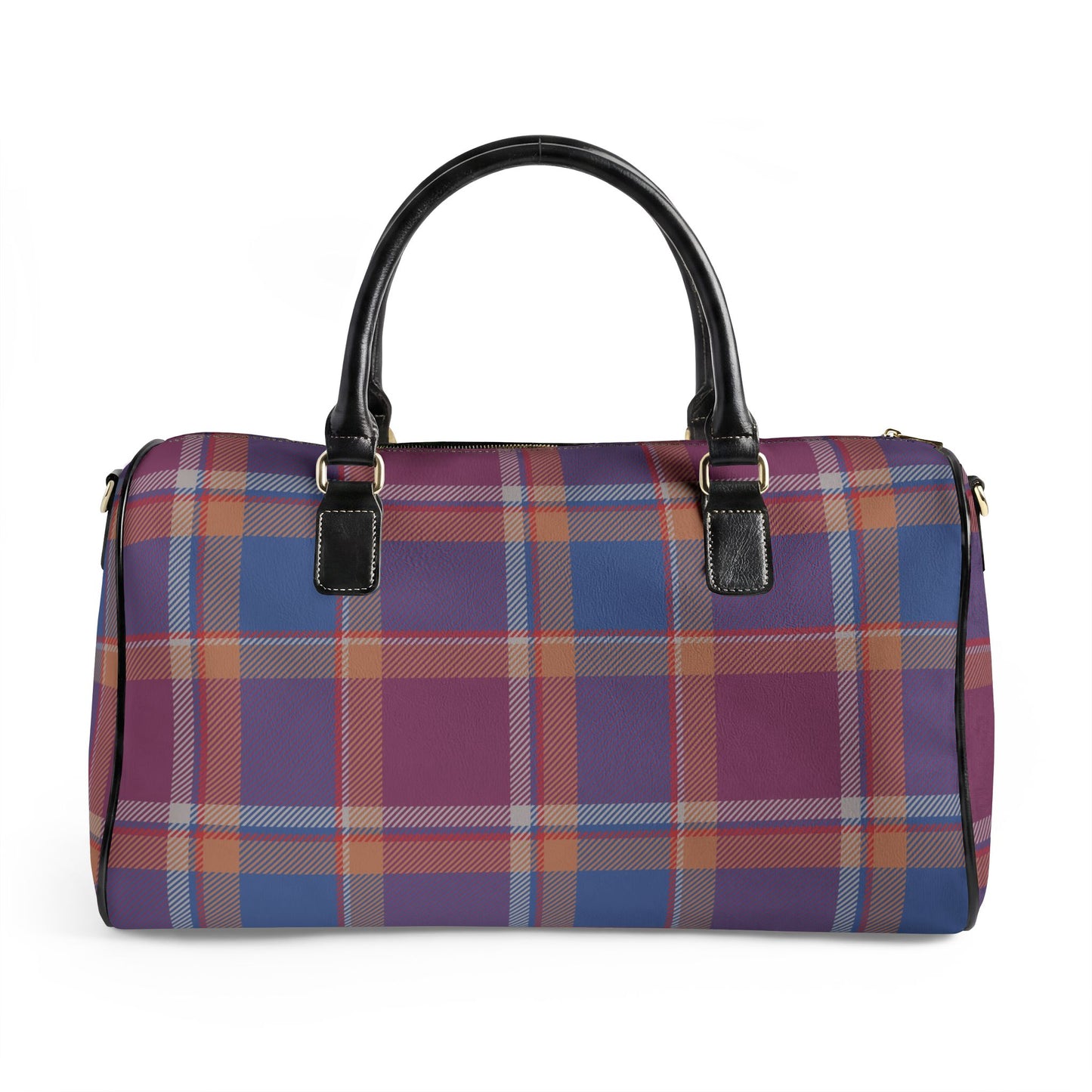 Purple & Blue Plaid Leather Travel Bag — Weekend Duffle