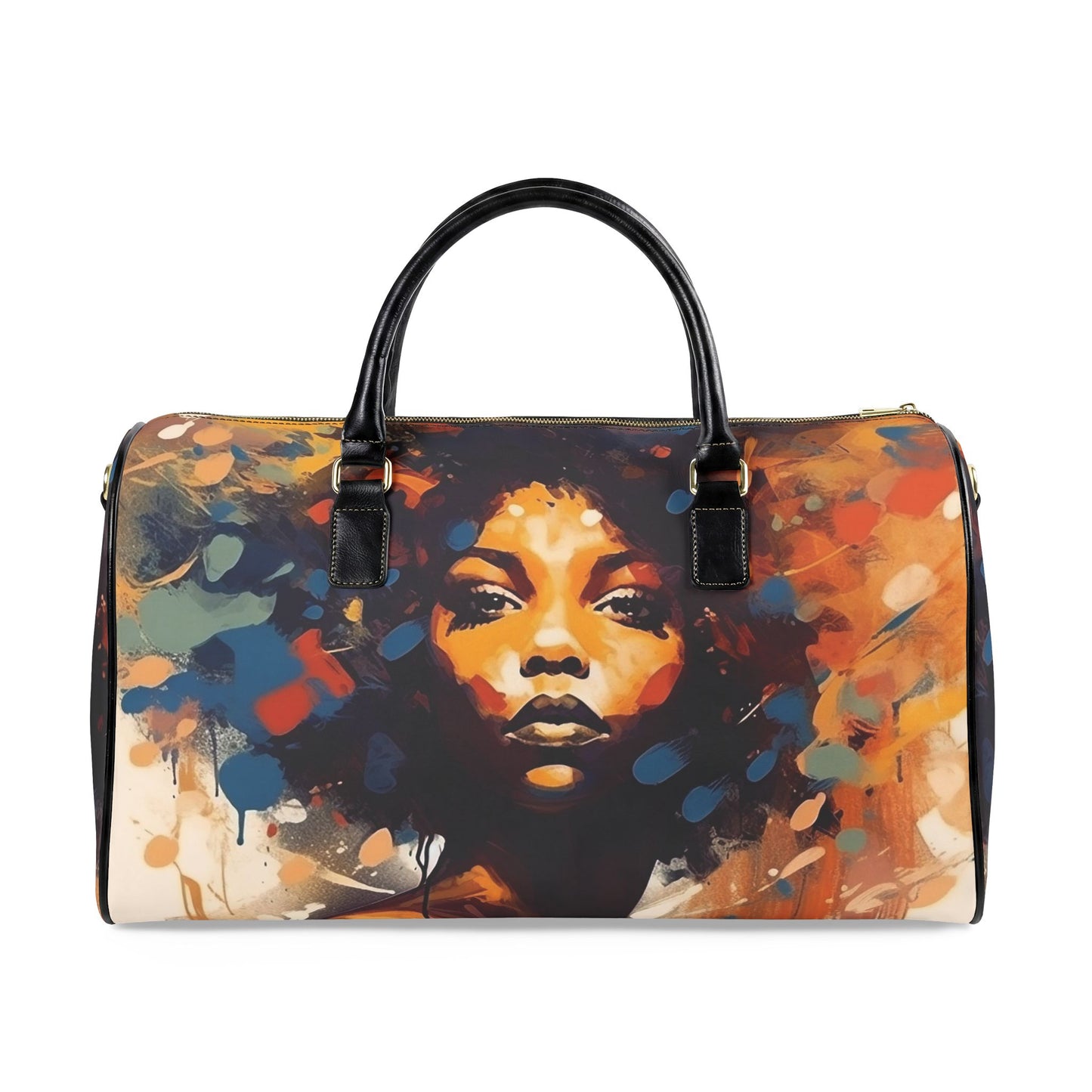 Afro Art Travel Bag | Vegan Leather Weekender Duffel with Statement Print (Carry-On, Gym, Overnight Bag)