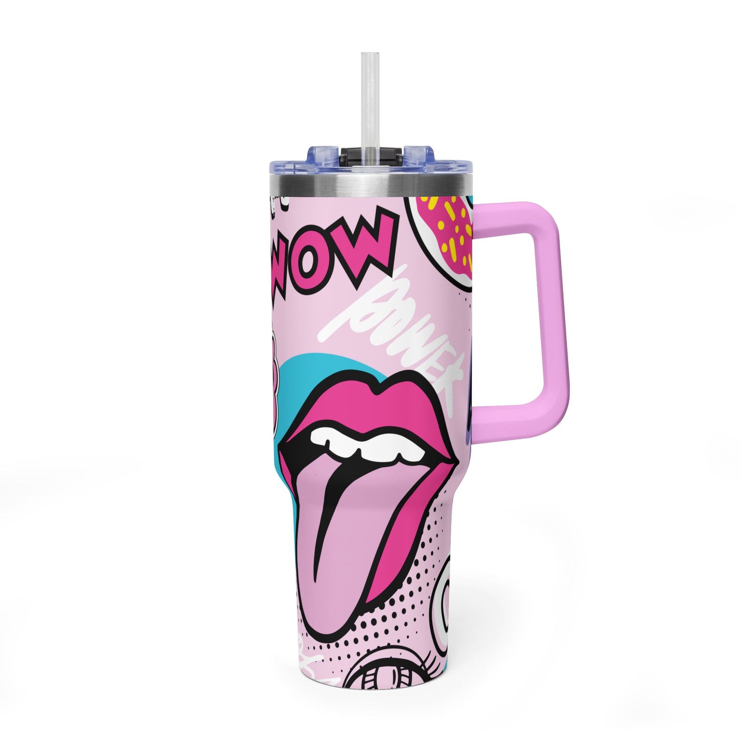 40 oz Stainless Steel Tumbler with Straw & Handle