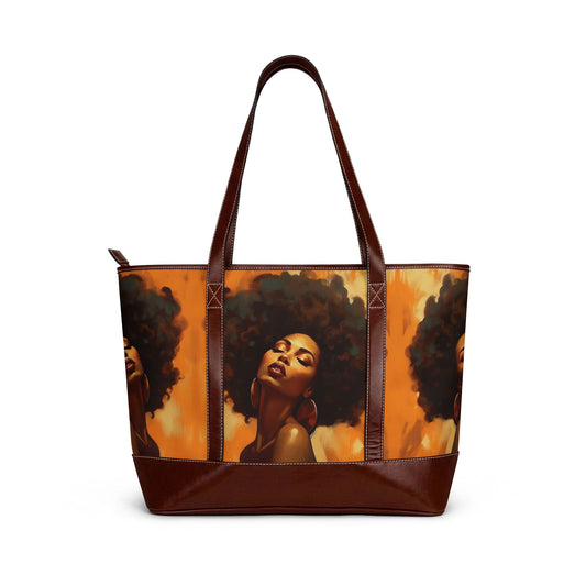 Crowned Essence Tote Bag – Golden Glow Edition | Afro Art Fashion Tote for Women