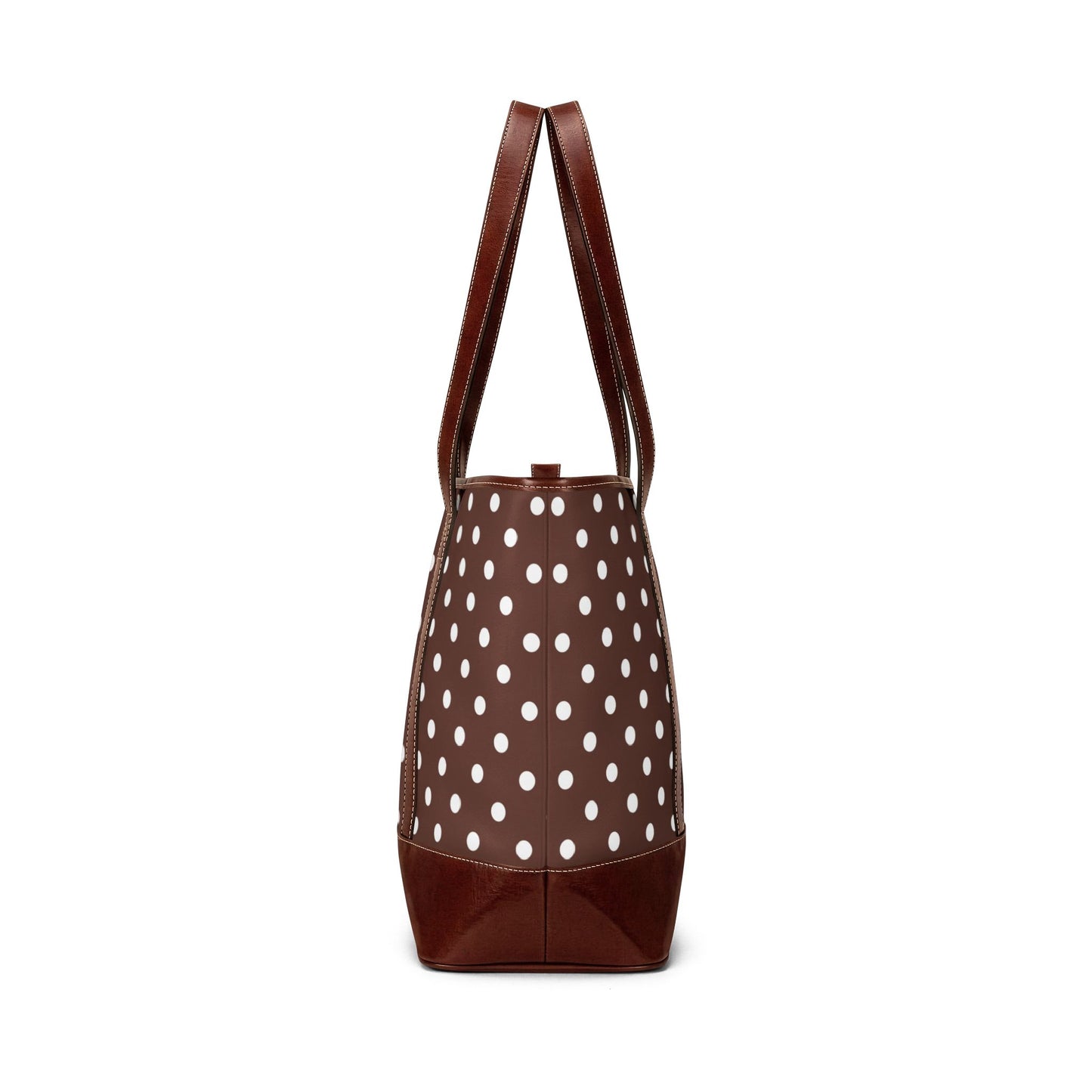 Brown Polka Dot Vegan Leather Tote Bag | Everyday Carryall Shoulder Bag | Chic Neutral Travel Tote
