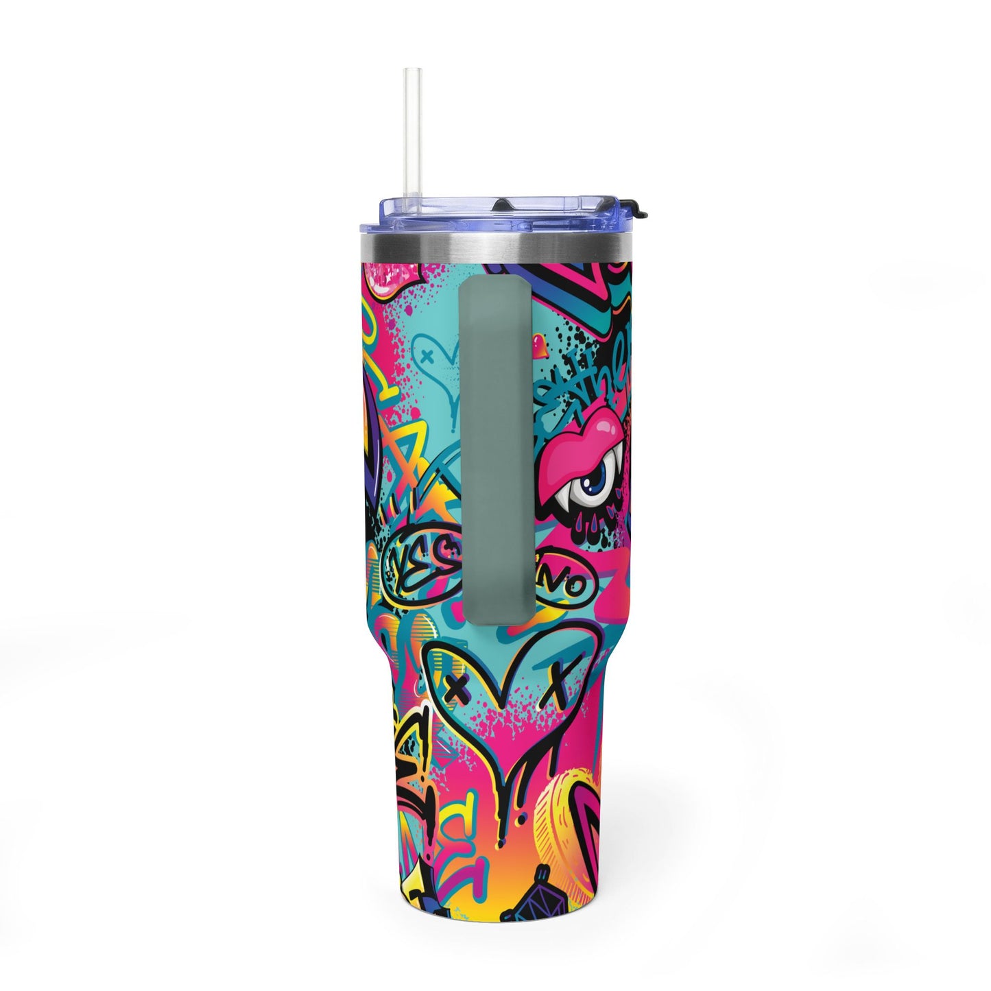 40 oz Stainless Steel Tumbler with Straw & Handle