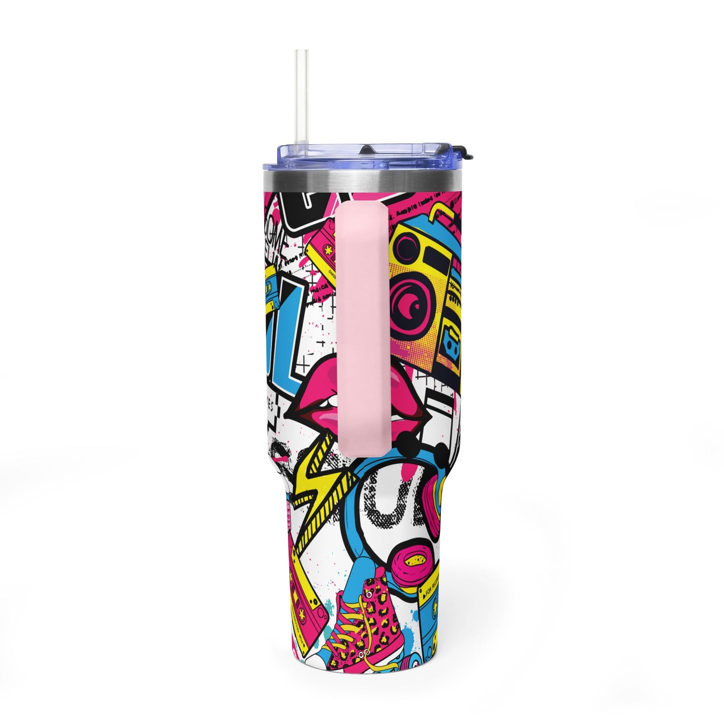 40 oz Stainless Steel Tumbler with Straw & Handle