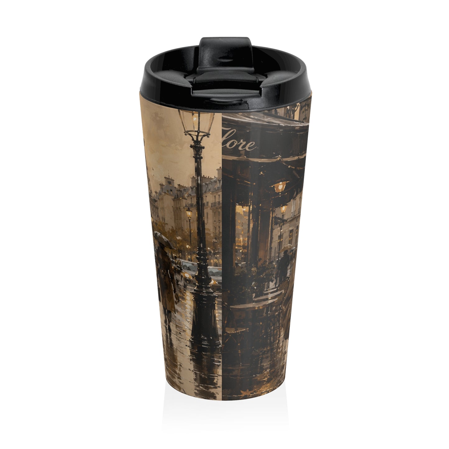 Paris Chic Travel Tumbler | Fashion Illustration Coffee Mug | Elegant Black Woman Art Cup— Chic Coffee Tumbler for Commuters