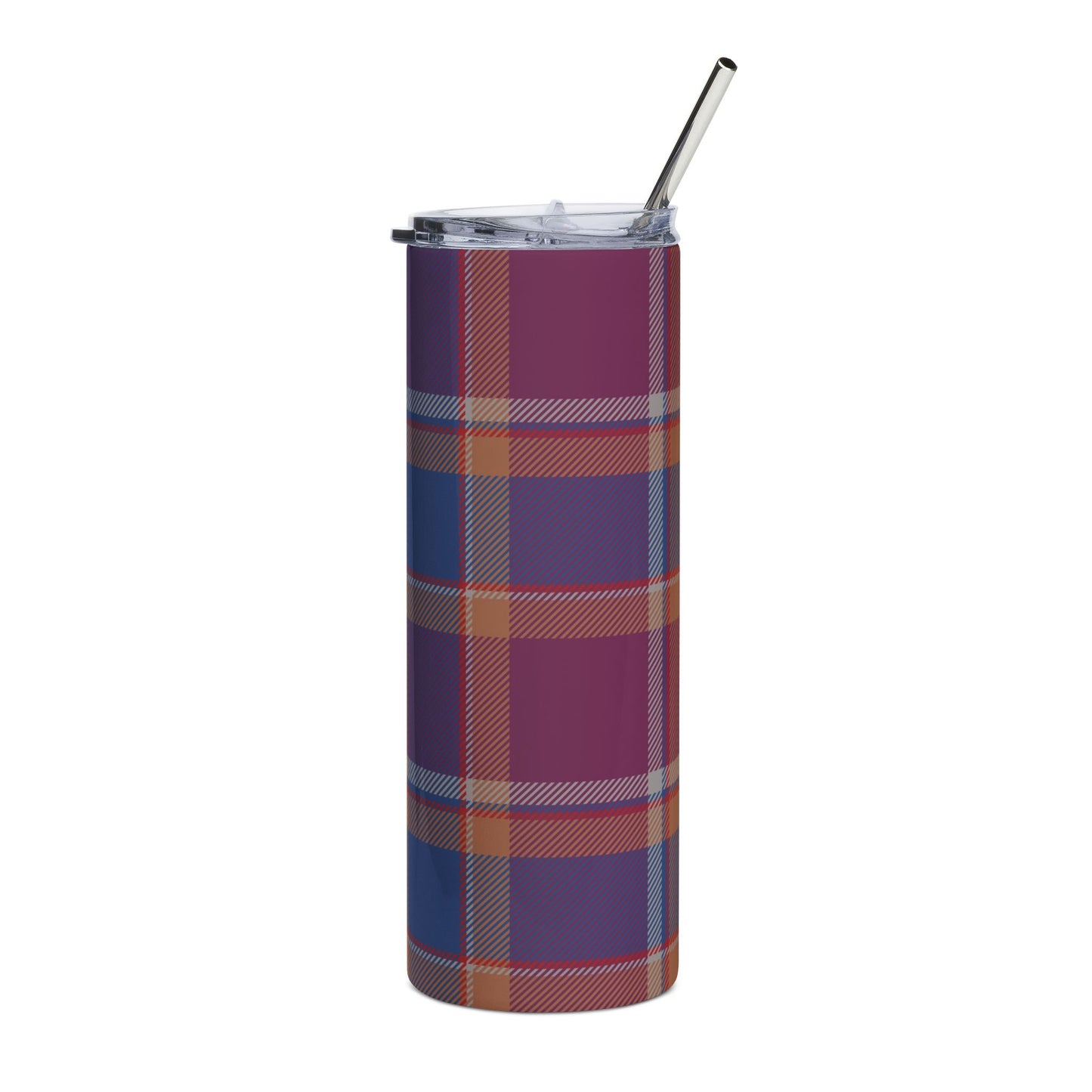 20 oz Insulated Tumbler | Plaid Stainless Steel Water Bottle with Straw