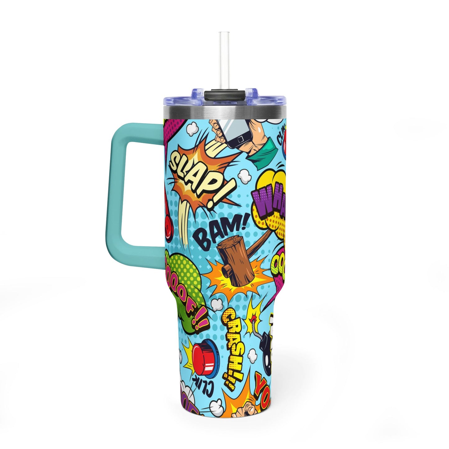 40 oz Stainless Steel Tumbler with Straw & Handle