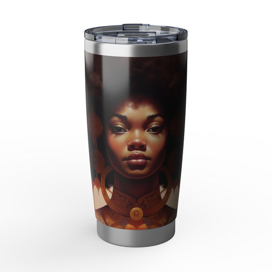Elegant Black Woman Art Tumbler | Afrocentric Stainless Steel Travel Mug | Insulated Coffee Cup with Luxury Portrait Design