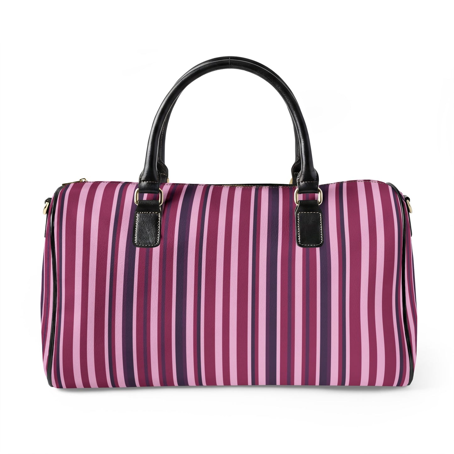 Pink and Purple Striped Travel Bag | Vegan Leather Weekender Duffel with Statement Print (Carry-On, Gym, Overnight Bag)