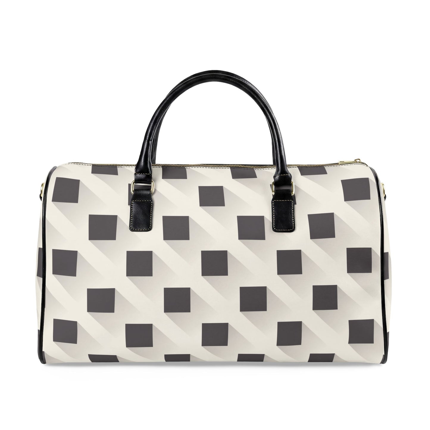 Geometric Monochrome Faux Leather Travel Duffel Bag