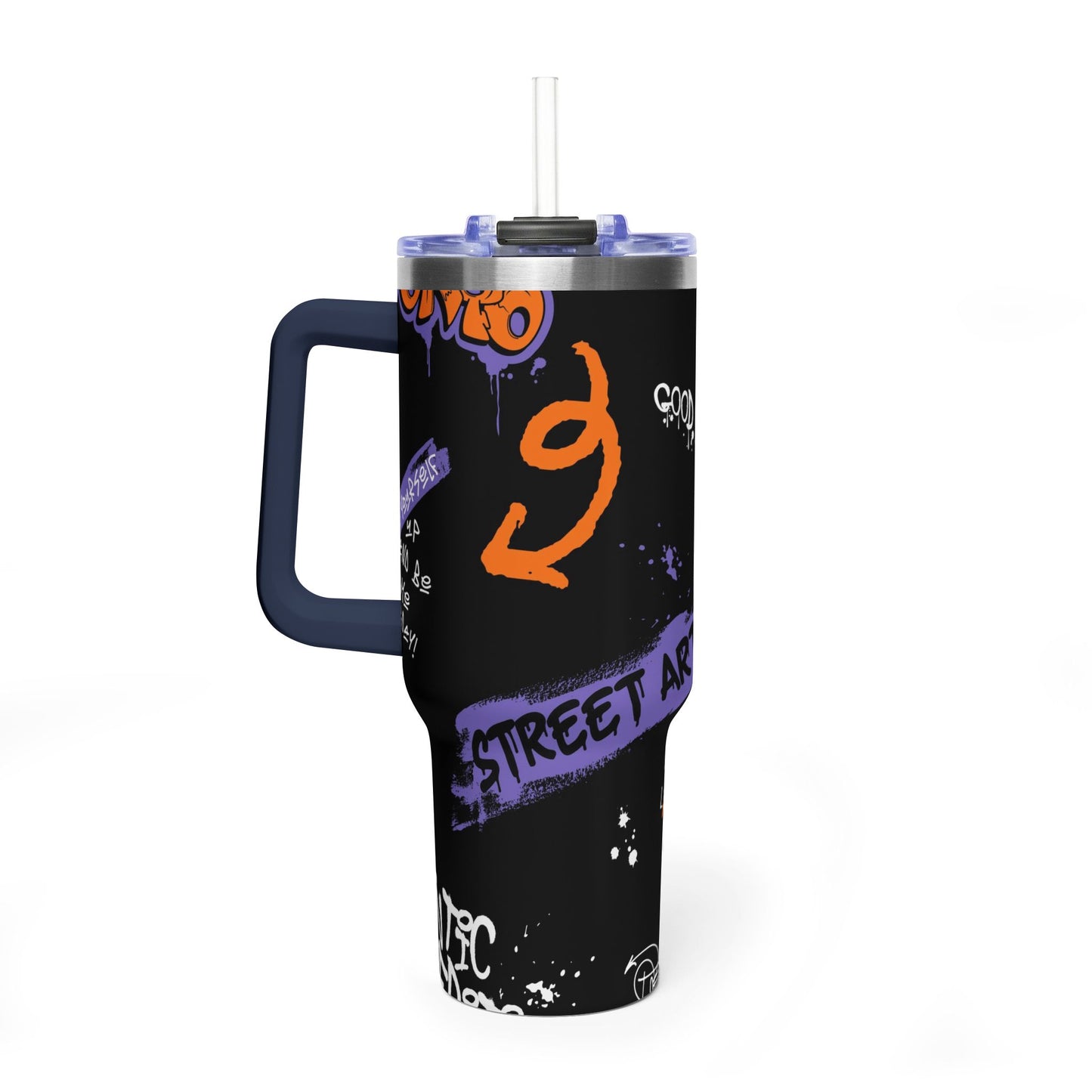 40 oz Stainless Steel Tumbler with Straw & Handle