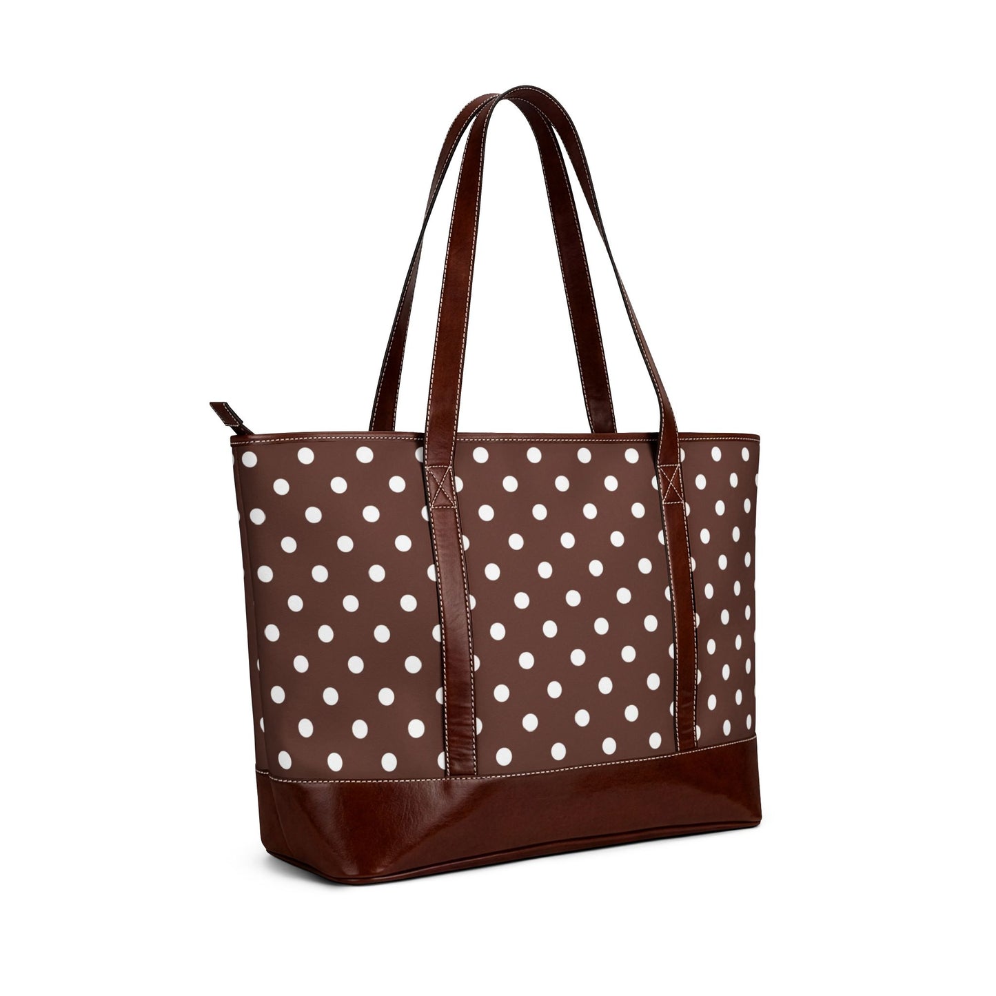 Brown Polka Dot Vegan Leather Tote Bag | Everyday Carryall Shoulder Bag | Chic Neutral Travel Tote