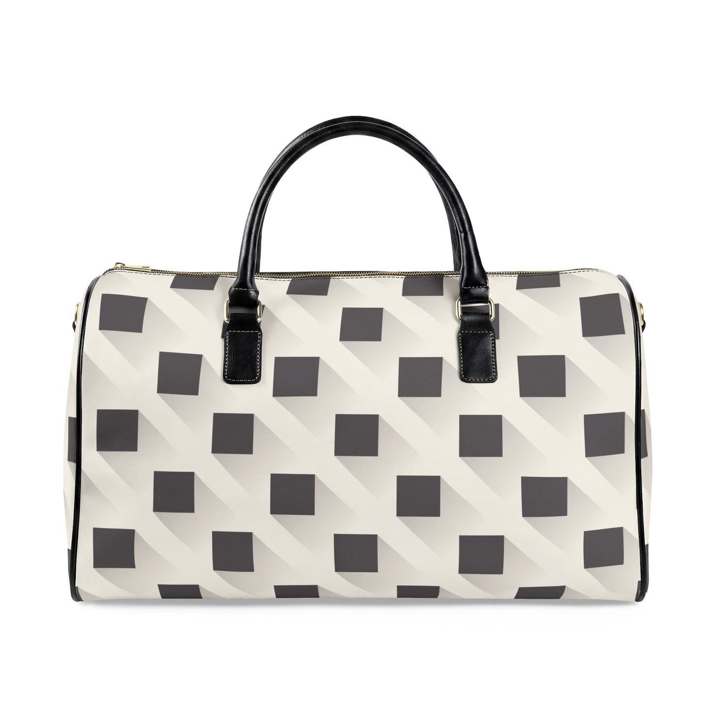 Geometric Monochrome Faux Leather Travel Duffel Bag