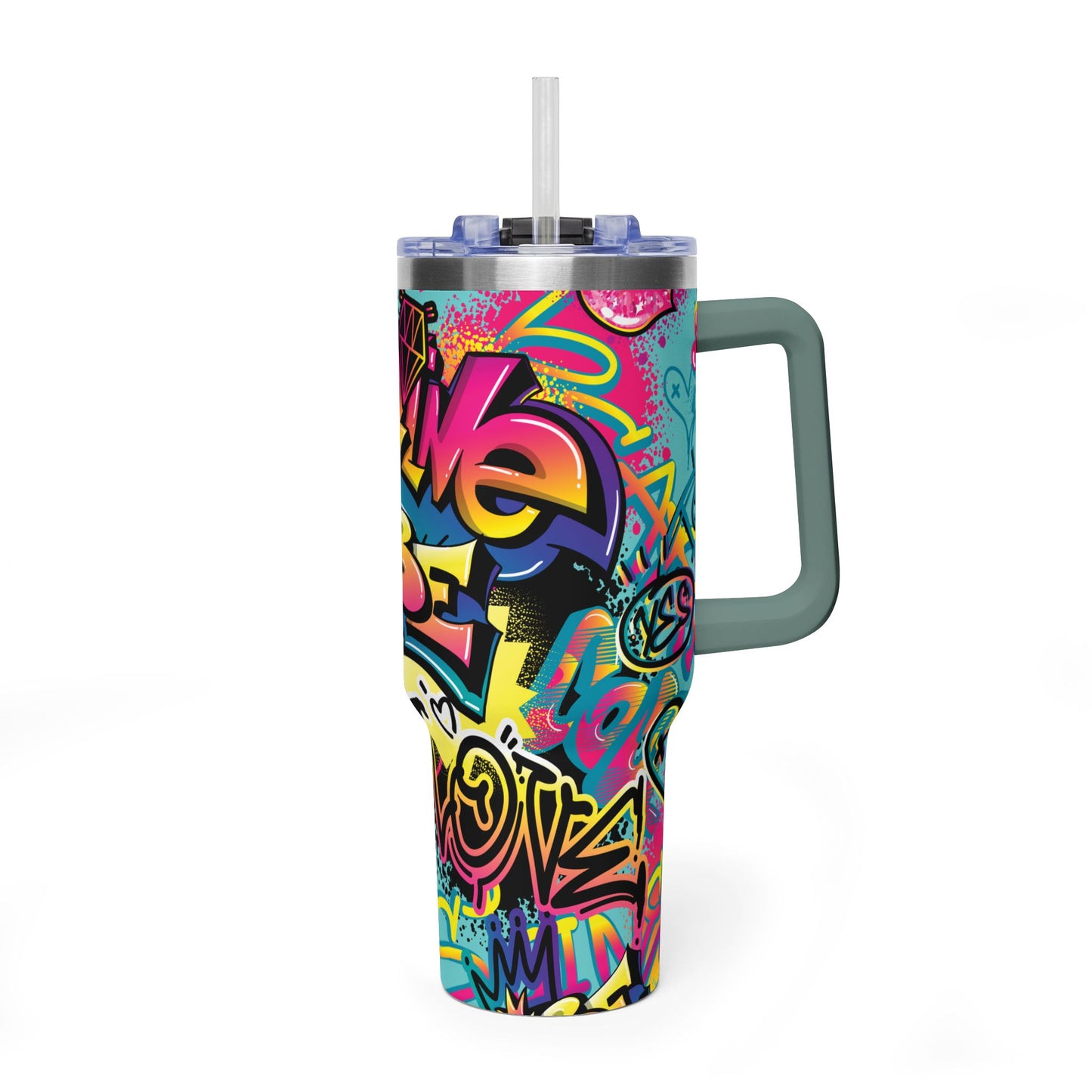 40 oz Stainless Steel Tumbler with Straw & Handle
