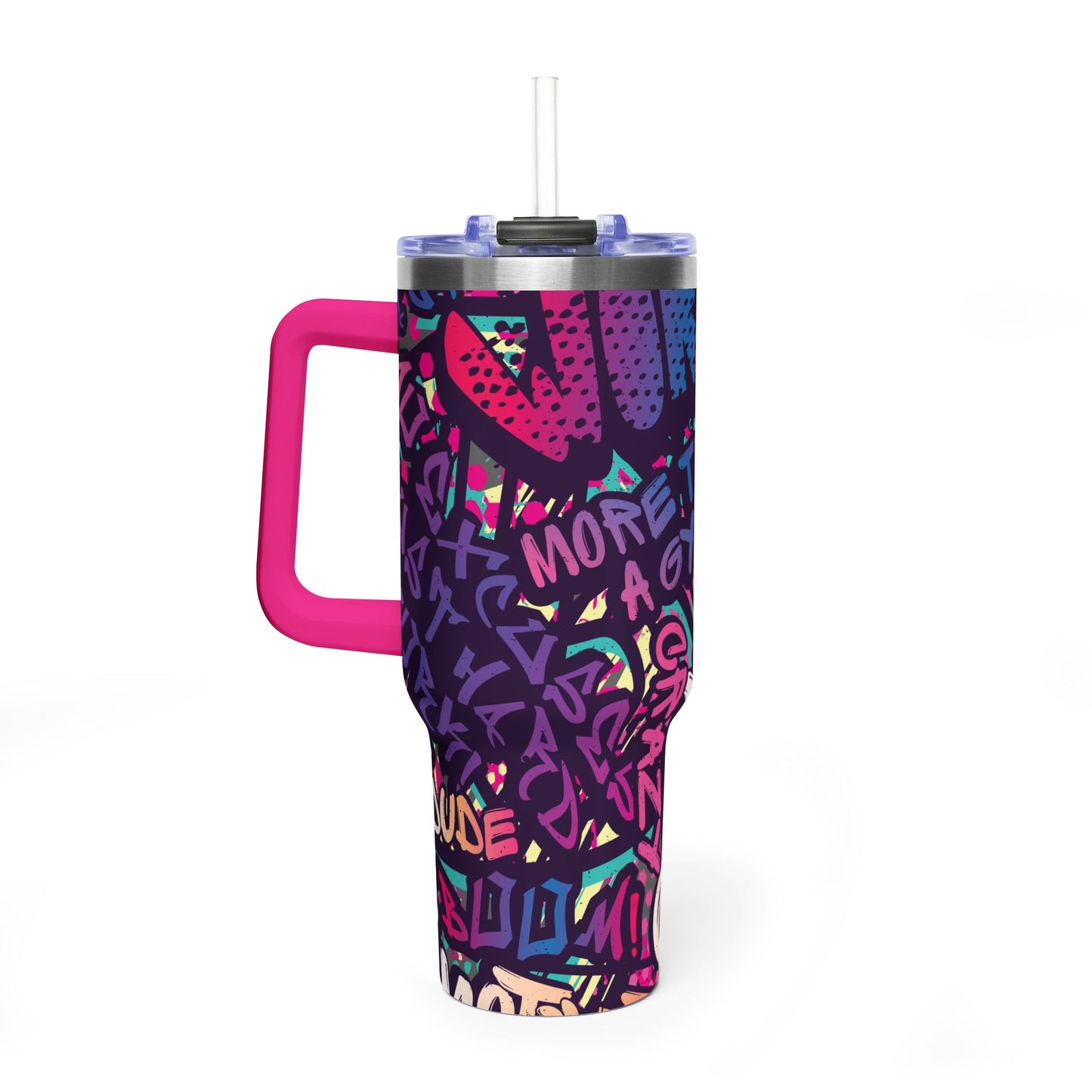 40 oz Stainless Steel Tumbler with Straw & Handle