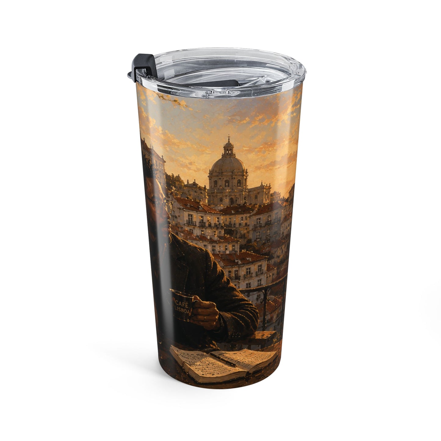 Postcards & Passports Collection – 20 oz Stainless Steel Tumbler— Cozy Autumn City Girl Travel Mug