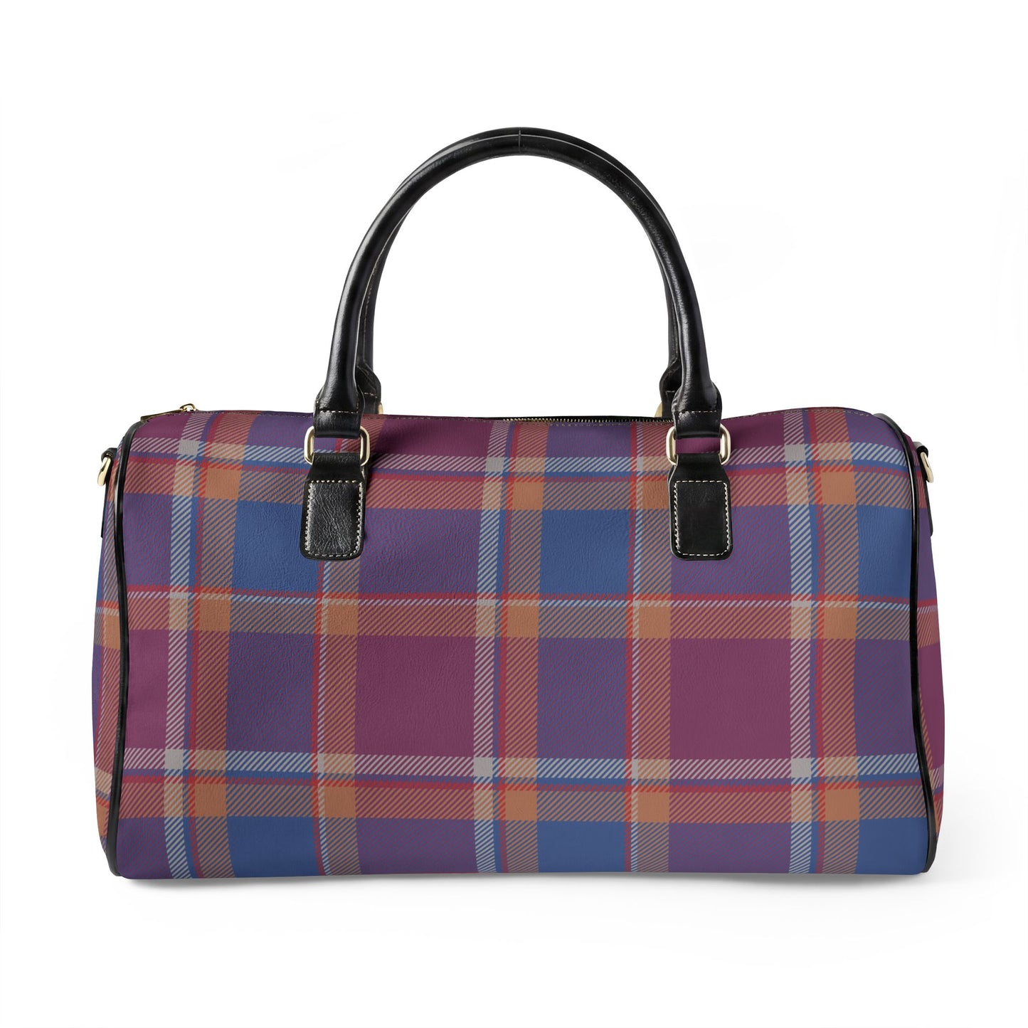 Purple & Blue Plaid Leather Travel Bag — Weekend Duffle