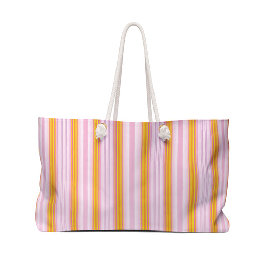 Lilac Striped Weekender Bag – Spacious Travel Tote for Weekend Getaways