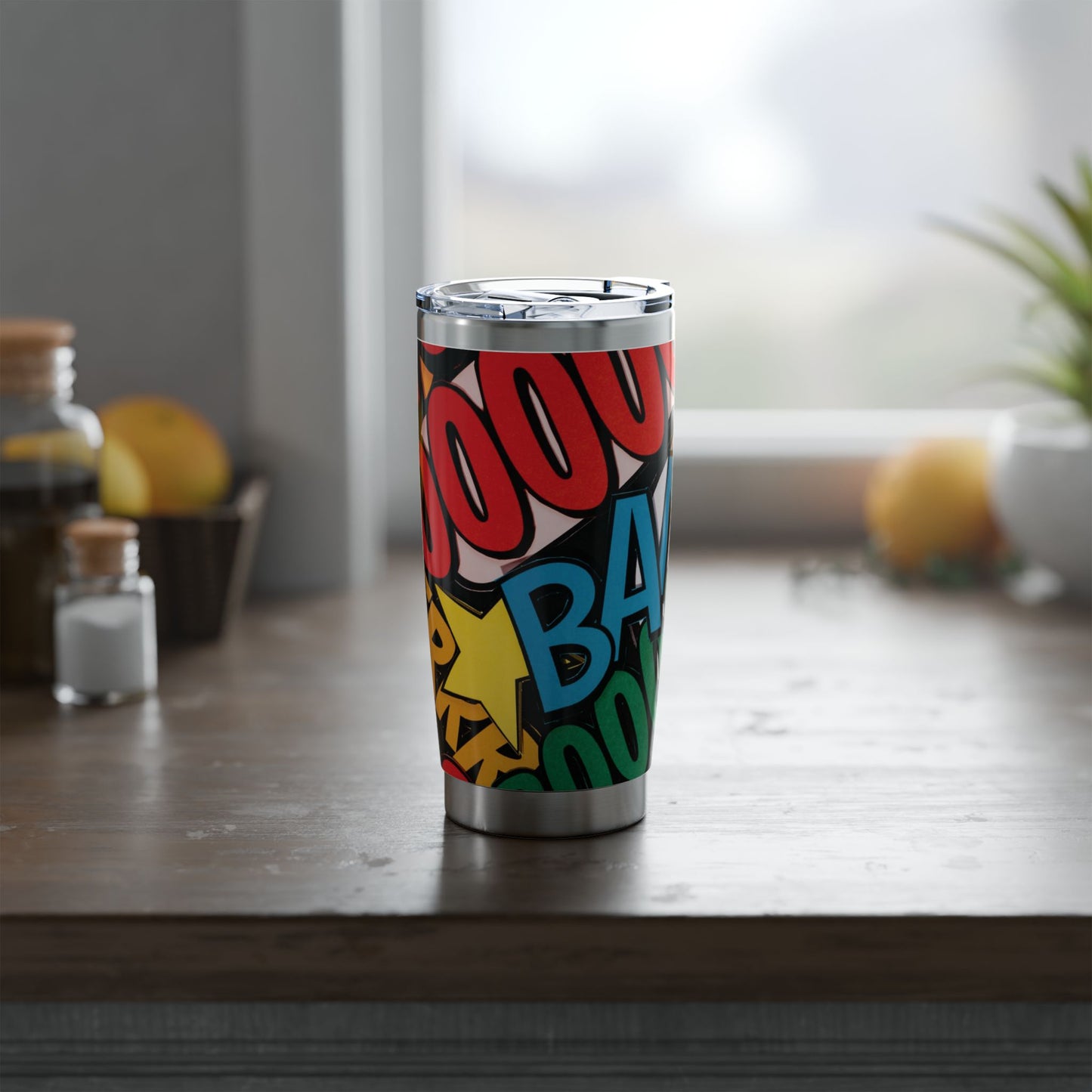 Pop Art Stainless Steel Tumbler | Colorful Graffiti Travel Cup | Bold Insulated Coffee Tumbler
