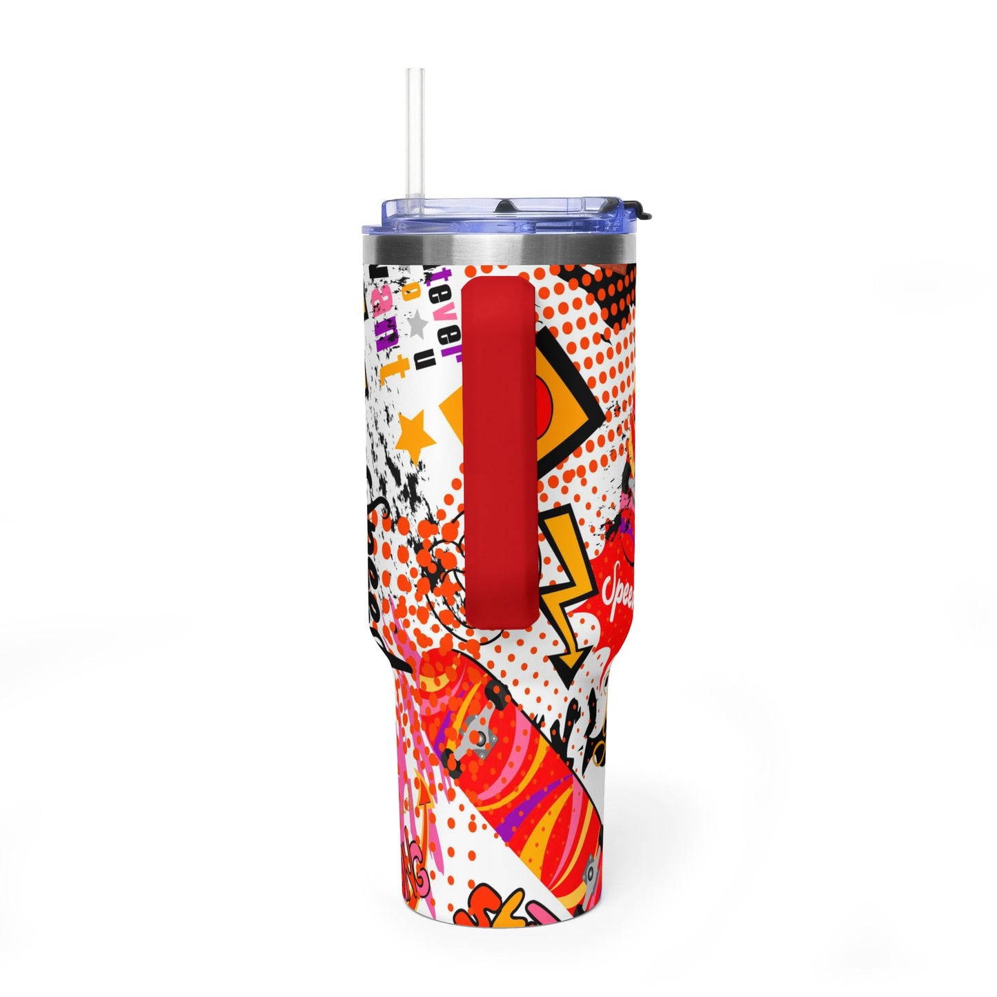 40 oz Stainless Steel Tumbler with Straw & Handle