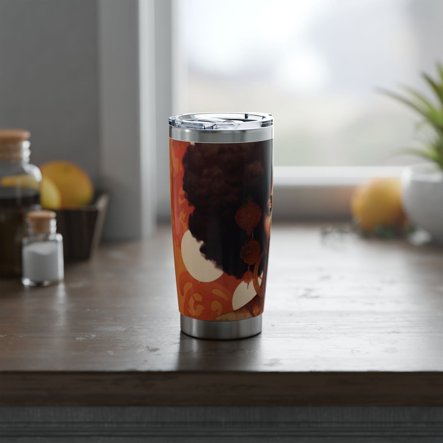 Elegant Black Woman Art Tumbler | Afrocentric Stainless Steel Travel Mug | Insulated Coffee Cup with Luxury Portrait Design
