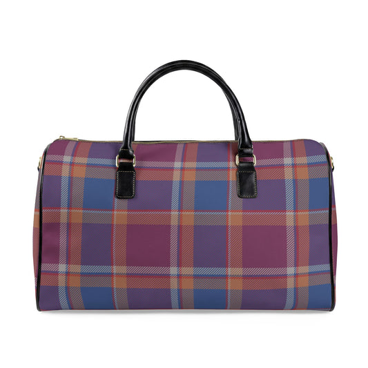 Purple & Blue Plaid Leather Travel Bag — Weekend Duffle