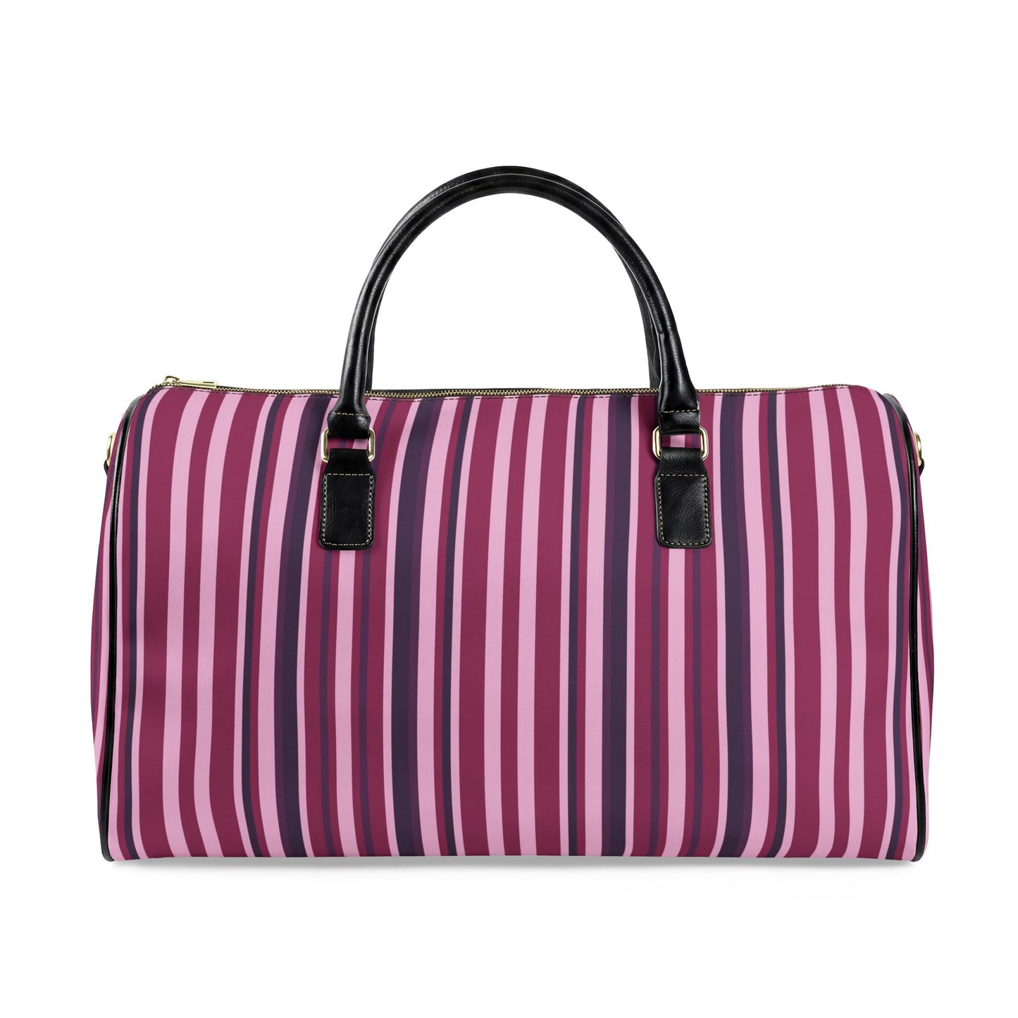 Pink and Purple Striped Travel Bag | Vegan Leather Weekender Duffel with Statement Print (Carry-On, Gym, Overnight Bag)