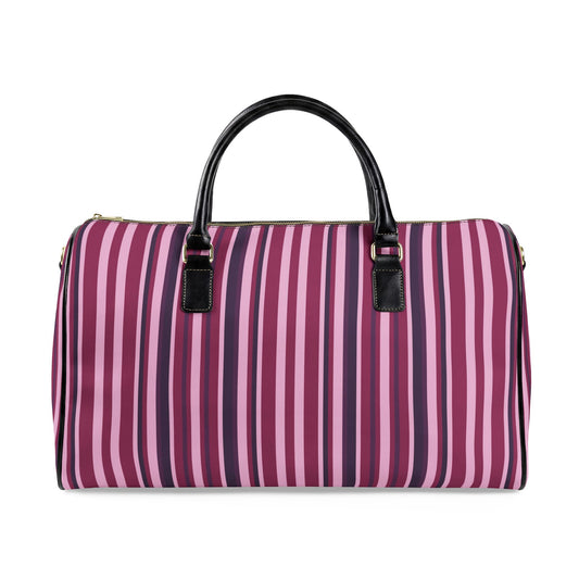 Pink and Purple Striped Travel Bag | Vegan Leather Weekender Duffel with Statement Print (Carry-On, Gym, Overnight Bag)