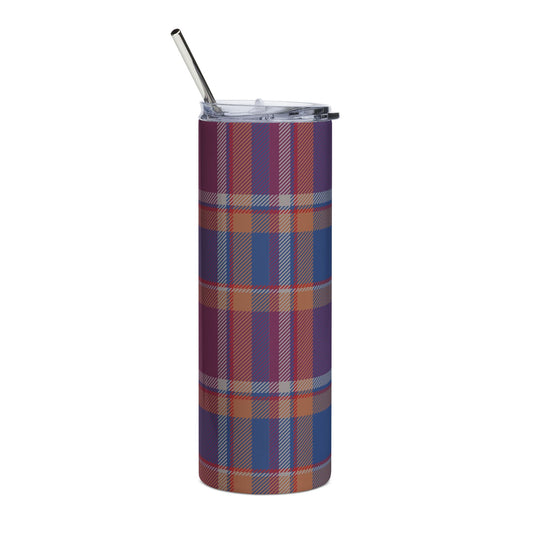 20 oz Insulated Tumbler | Plaid Stainless Steel Water Bottle with Straw