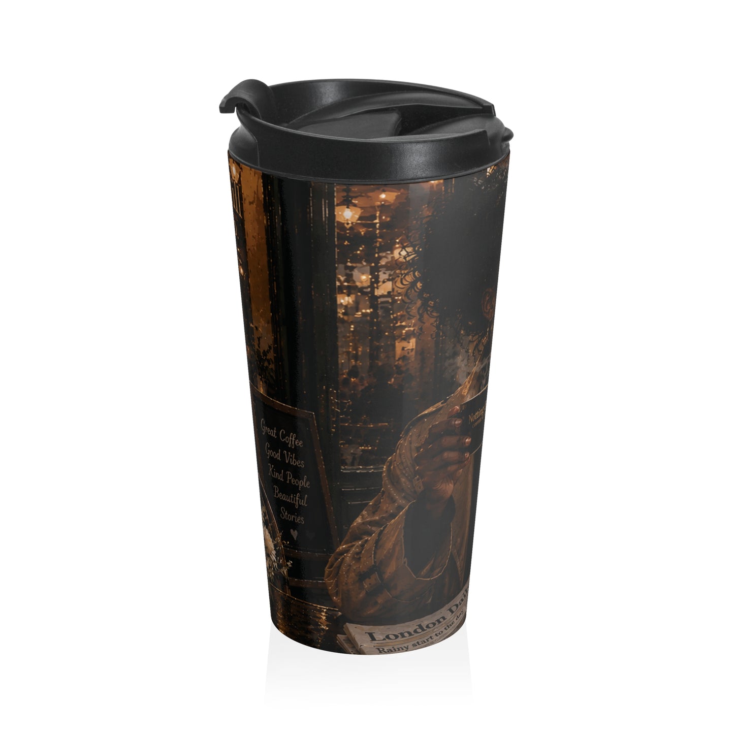 London Coffeehouse Travel Tumbler | Cozy Café Art Coffee Mug — Chic Coffee Tumbler for Commuters