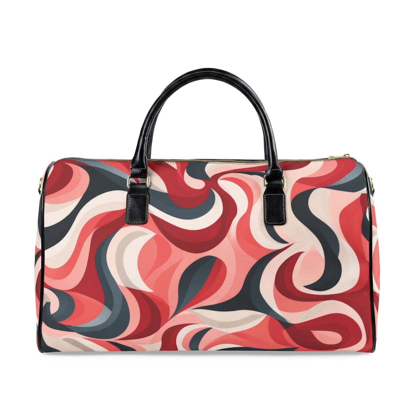 Seventies inspired red swirled Travel Bag | Vegan Leather Weekender Duffel with Statement Print (Carry-On, Gym, Overnight Bag)