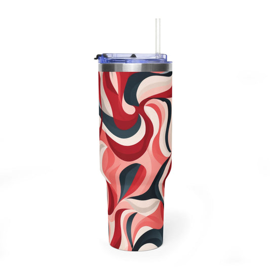 40 oz. Swirl Pattern Thermal Tumbler  Red Retro Abstract Travel Cup