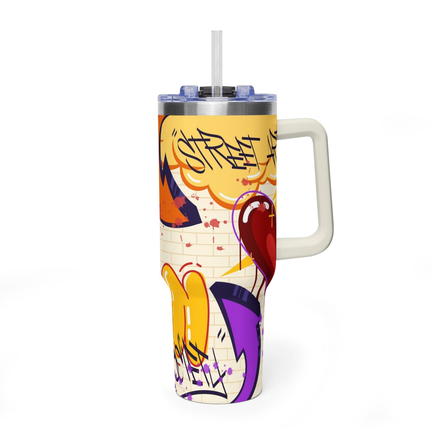 40 oz Stainless Steel Tumbler with Straw & Handle