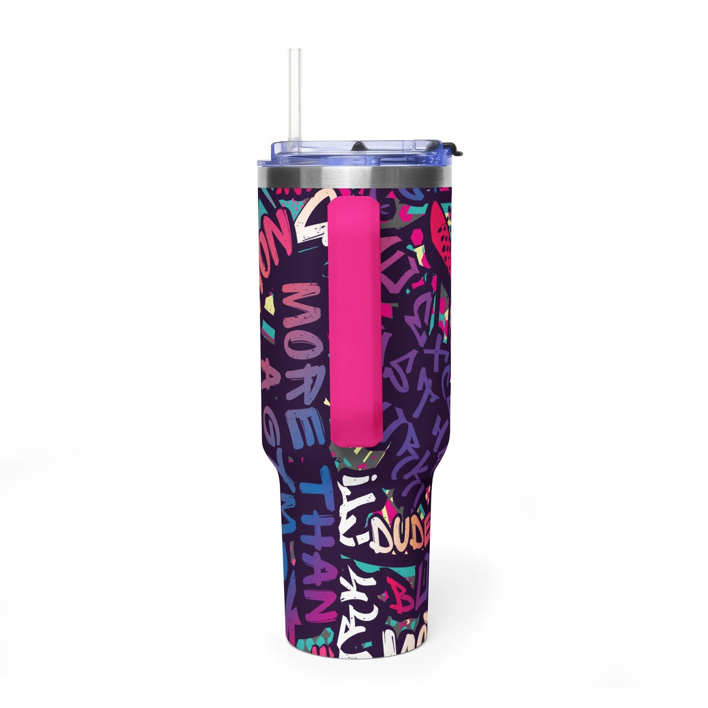 40 oz Stainless Steel Tumbler with Straw & Handle