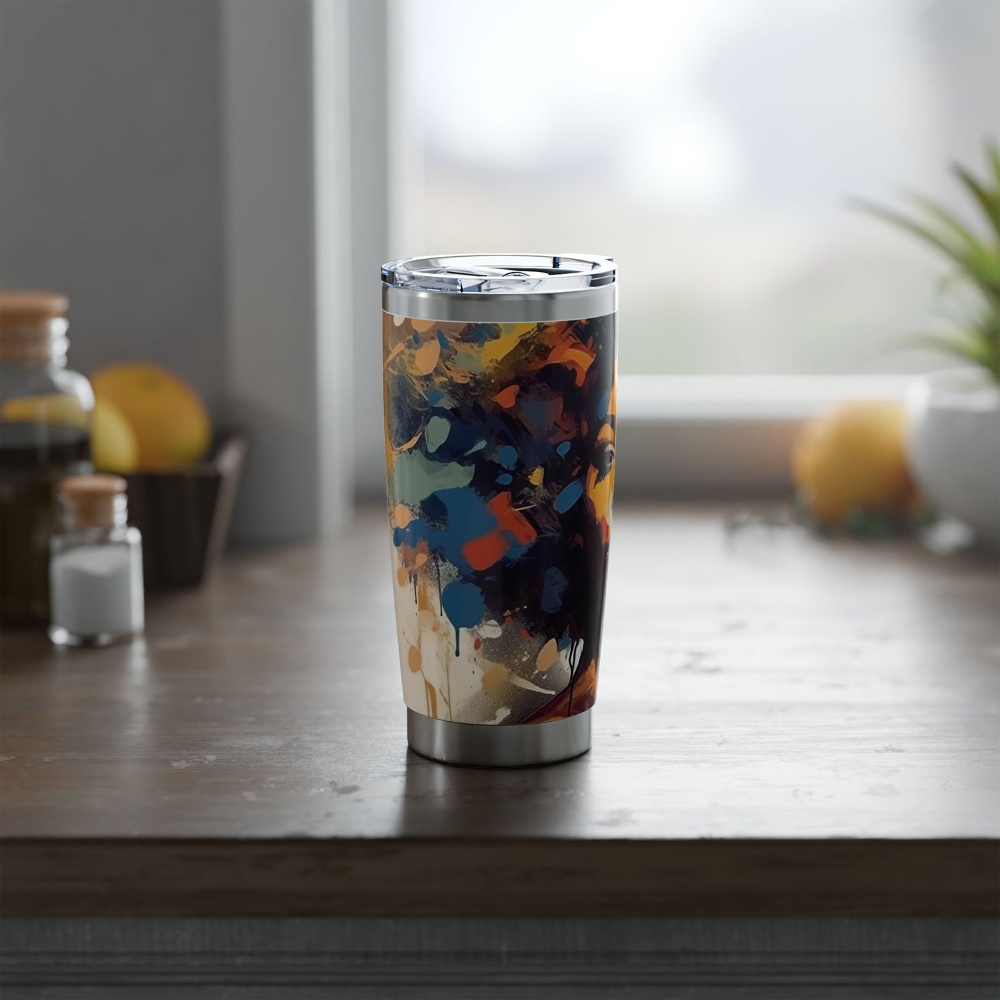 Black Woman Art Stainless Steel Tumbler | Afro Portrait Travel Mug | Insulated Coffee Cup with Bold Artwork