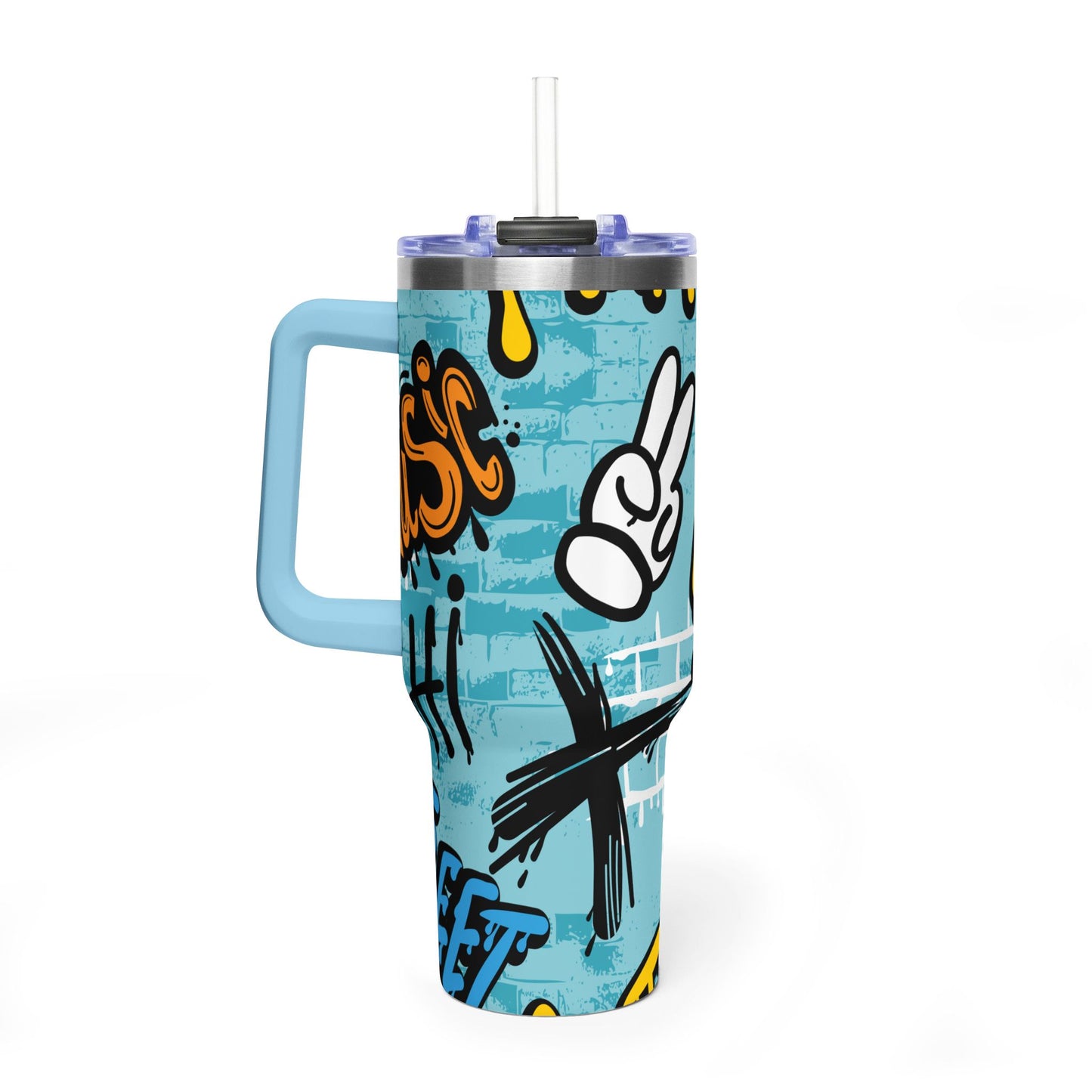 40 oz Stainless Steel Tumbler with Straw & Handle