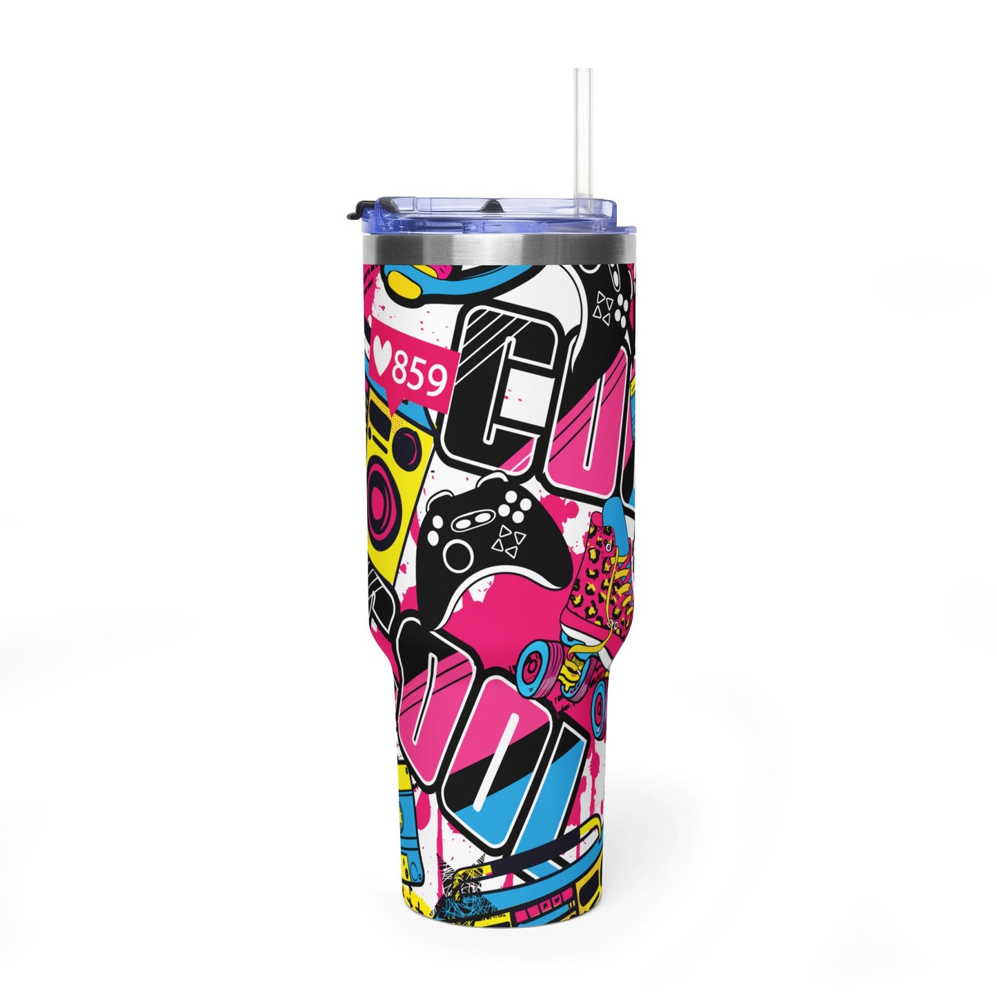 40 oz Stainless Steel Tumbler with Straw & Handle