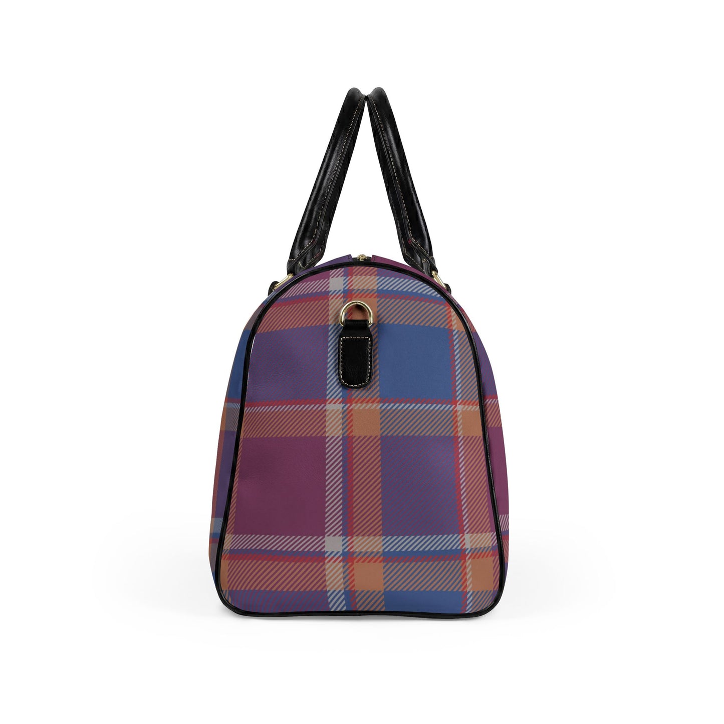 Purple & Blue Plaid Leather Travel Bag — Weekend Duffle