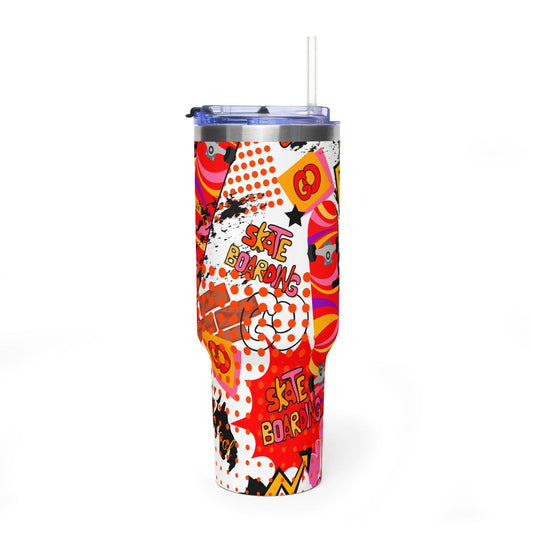 40 oz Stainless Steel Tumbler with Straw & Handle