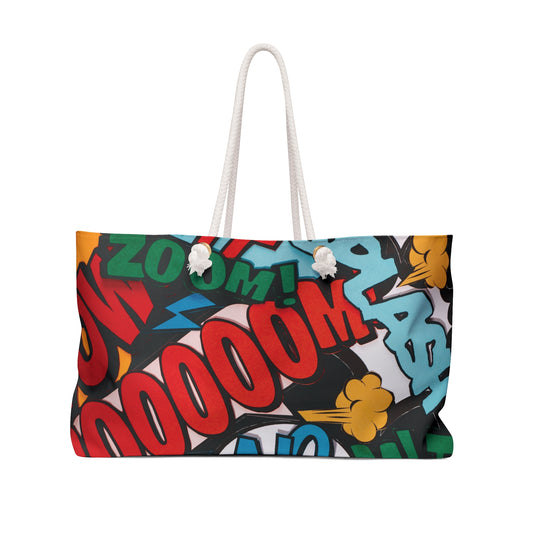 Comic Pop Art Beach Tote Bag | Colorful Statement Travel Tote | Fun Graphic Vacation Bag | Elias James