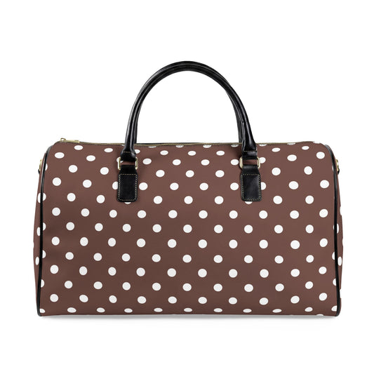 Brown Polka Dot Weekender Bag | Chic Overnight Travel Duffel | Minimalist Retro Travel Bag for Women