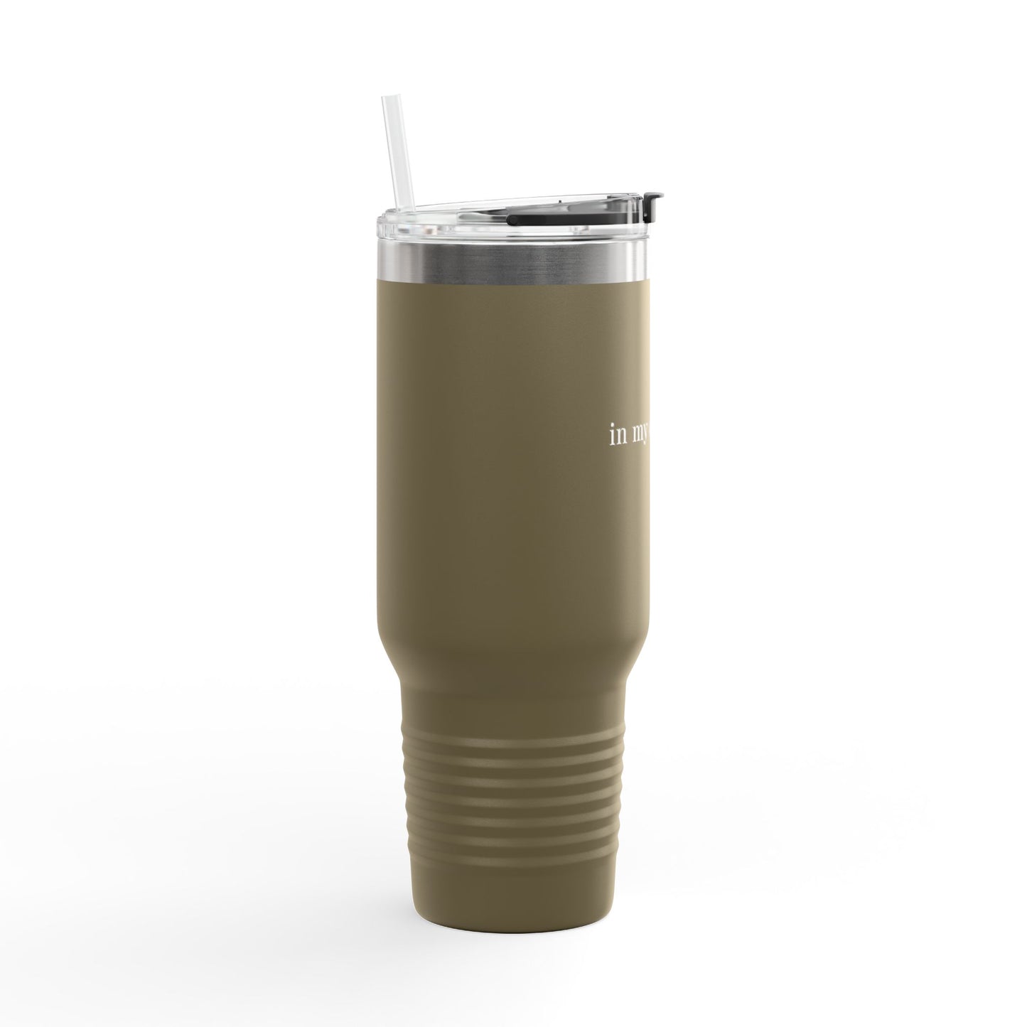 Insulated Travel Mug 40oz – 'in my own lane.' Red Stainless Tumbler with Straw & Handle